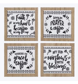 Wood Block Coffee and Prayer Tabletop Sign 4 Assorted
