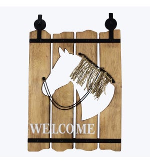 Wood Horse Cutout Wall Sign with Barn Door Hardware