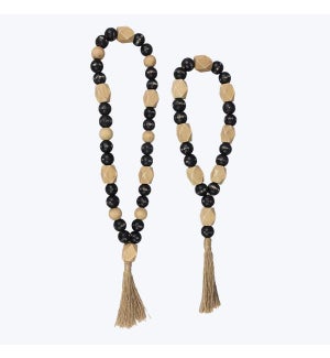 Wood Blessing Beads with Tassel, Black and Natural, 2 Ast