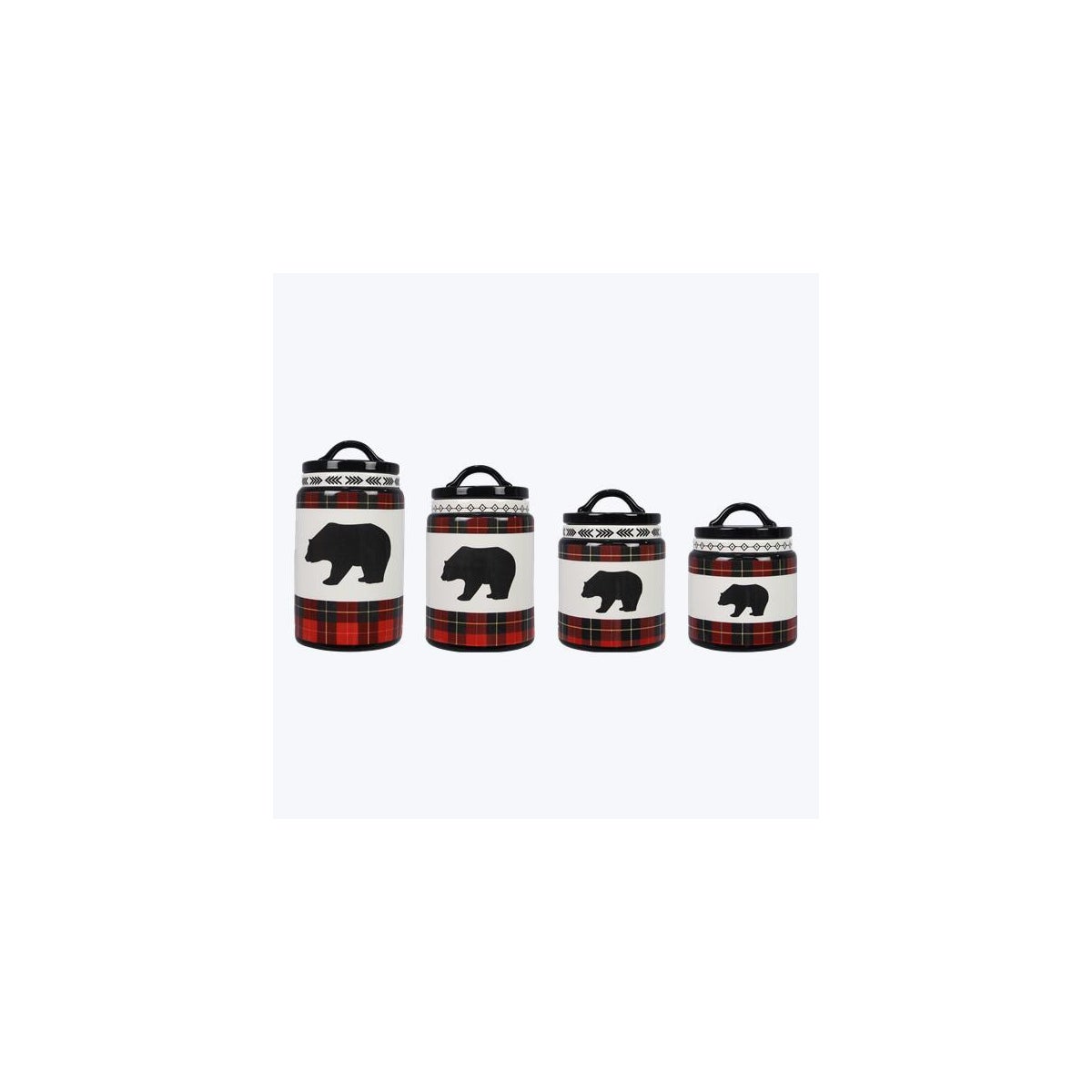 Ceramic Cabin Plaid Bear Canister Set of 4