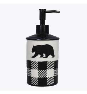 Buffalo Plaid Bear Cabin Ceramic Soap Dispenser