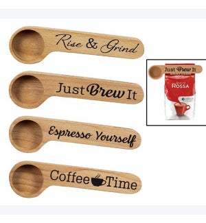 Wood Coffee Measuring Spoon/Bag Clip, 4 Ast.