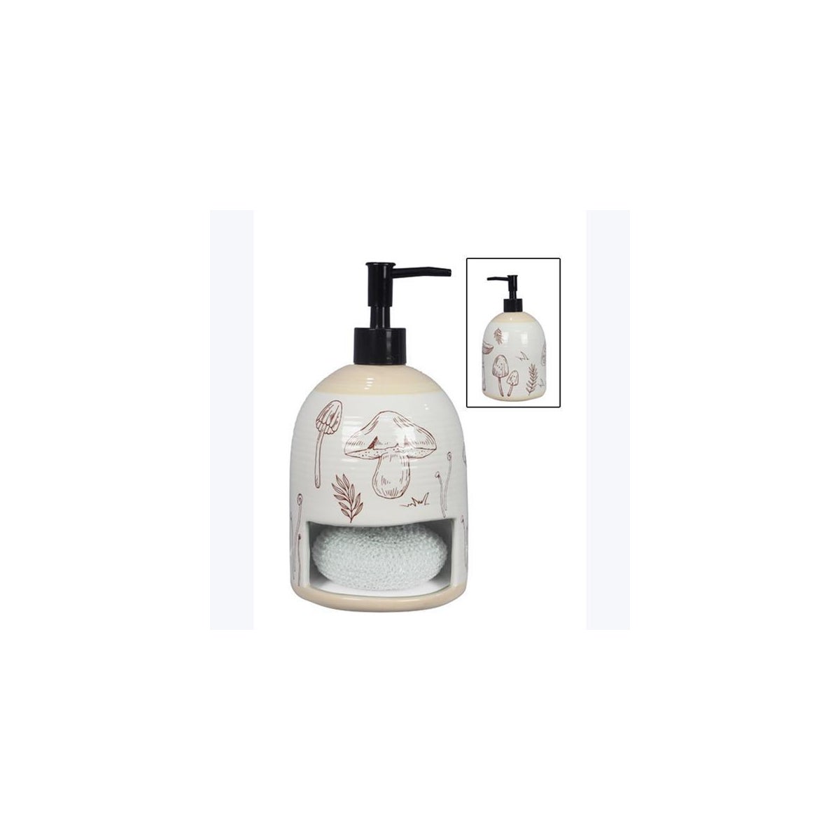 Ceramic Mushroom Soap Dispenser with Scrub Holder