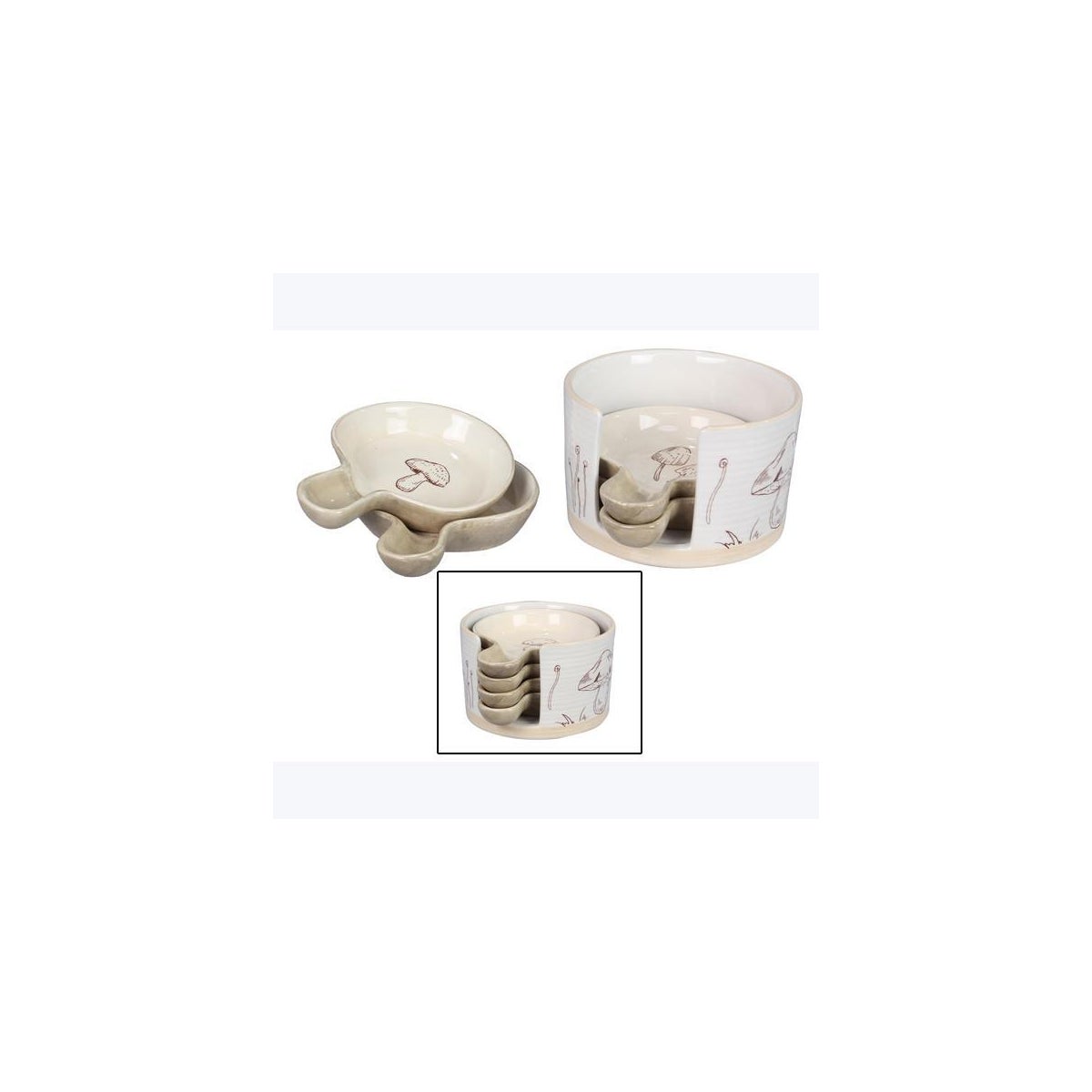 Ceramic Mushroom Shaped Snack Plates with Holder Set of 5