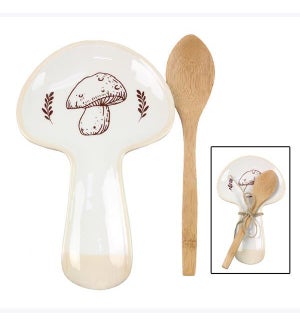 Ceramic Mushroom Shaped Spoon Rest with Wood Spoon