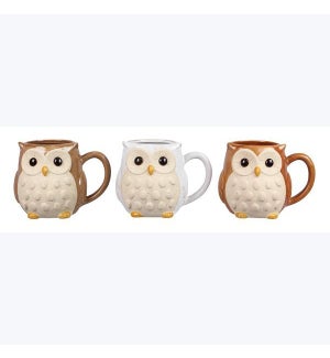 Stoneware Positive Vibes Owl Mugs, 3 Ast