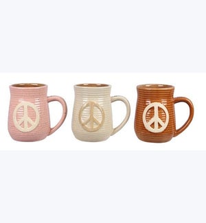 Stoneware  Positive Vibes Peace Sign Mugs, 3 Ast.