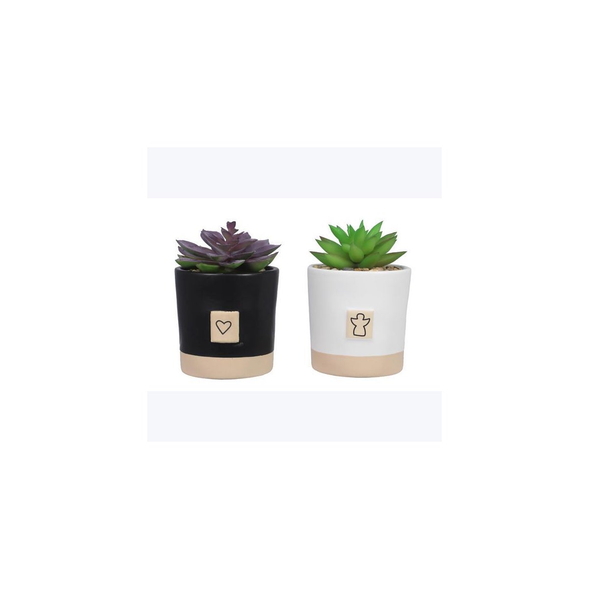 Ceramic Inspirational Tabletop Succulent Planter with Artificial Succulents, 2 Ast.
