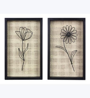 Wood Frame with Wire Flower Wall Decor 2 Ast