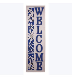 Wood Artist Blue Vertical Welcome Sign/Door Leaner