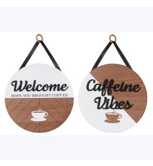 Wood Coffee Design Wall Sign/Door Hanger, 2 Ast.