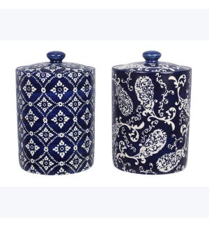 Stoneware Blue and white Canister, 2 Ast.
