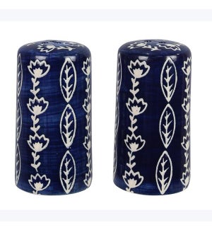 Stoneware Blue and White Salt and Pepper Set of 2