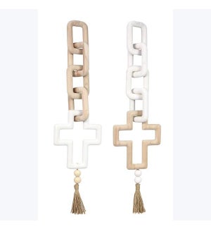 Wood Chain with Cross and Tassel, 2 Ast.