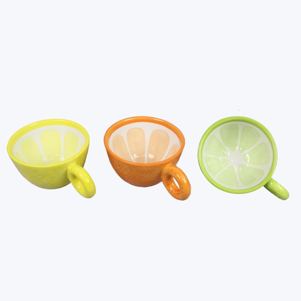 Ceramic Citrus Fruit Design Mugs 3 Ast