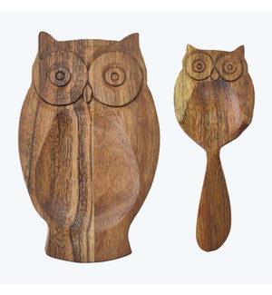 Acacia Wood Owl Charcuterie Board with Spreader