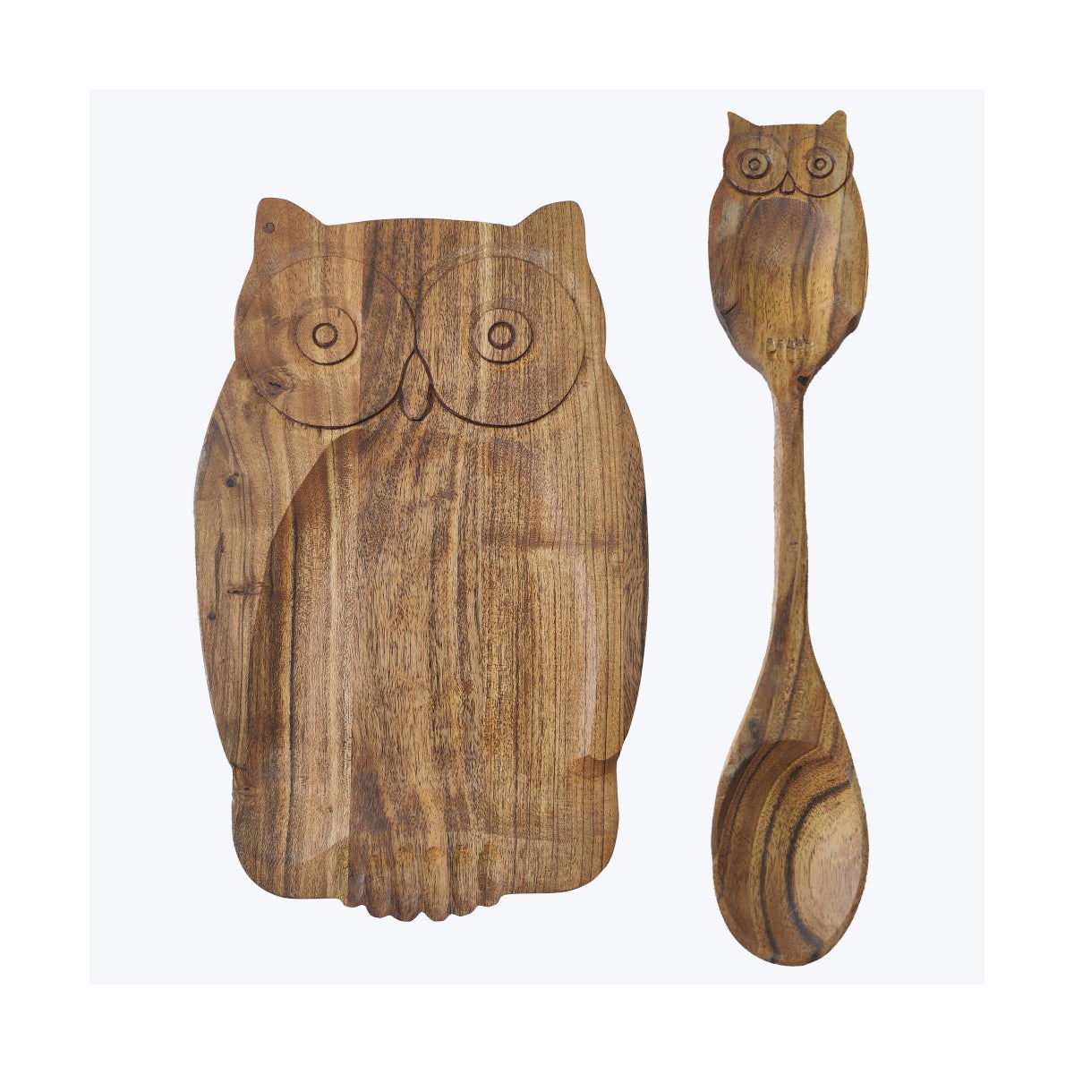 Acacia Wood Owl Spoon Rest with Spoon