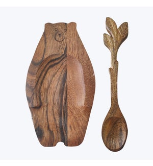 Acacia Wood Bear Charcuterie Board with Spoon