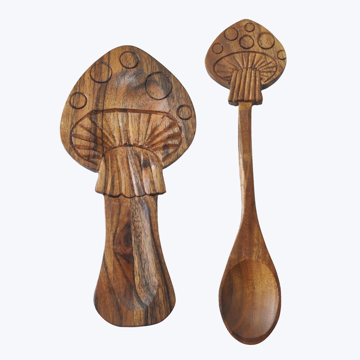 Acacia Wood Mushroom Spoon Rest with Spoon