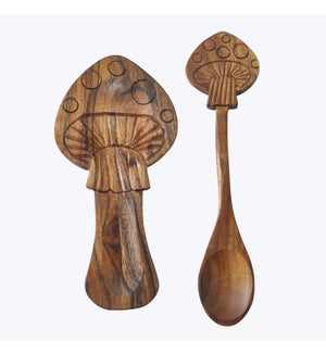 Acacia Wood Mushroom Spoon Rest with Spoon