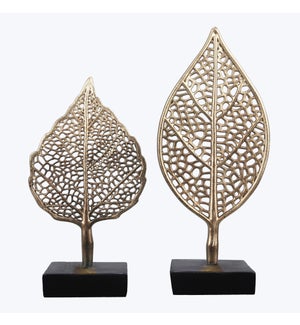 Resin Tabletop Leaf on Wooden Stand 2 Ast