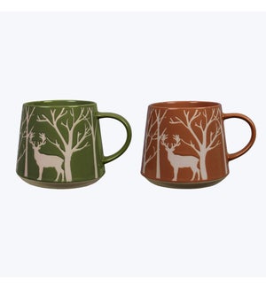 Stoneware Deer Designs Mug 2 Ast