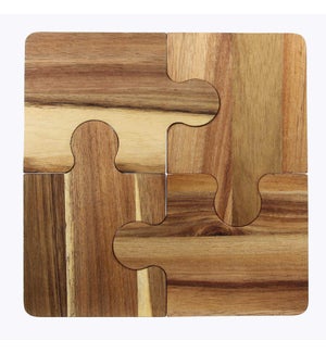 Acacia Wood Jigsaw Puzzle Coaster 4/Set