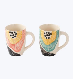 Ceramic Hand Painted X-Large Mug with Floral Design 2 Ast