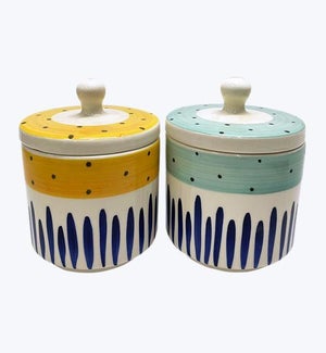 Ceramic Hand Painted Dots and Stripes Decor Jar 2 Ast