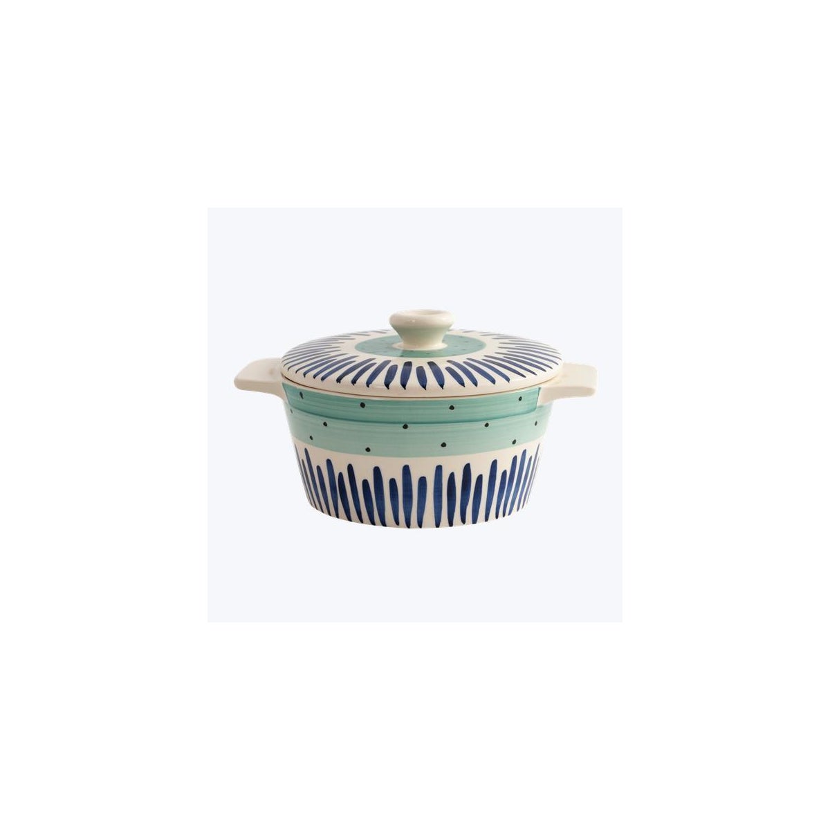 Ceramic Hand Painted Blue Dots and Stripes Casserole Dish