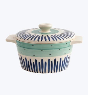 Ceramic Hand Painted Blue Dots and Stripes Casserole Dish
