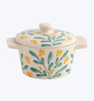 Ceramic Hand Painted Floral Design Personal Casserole Dish