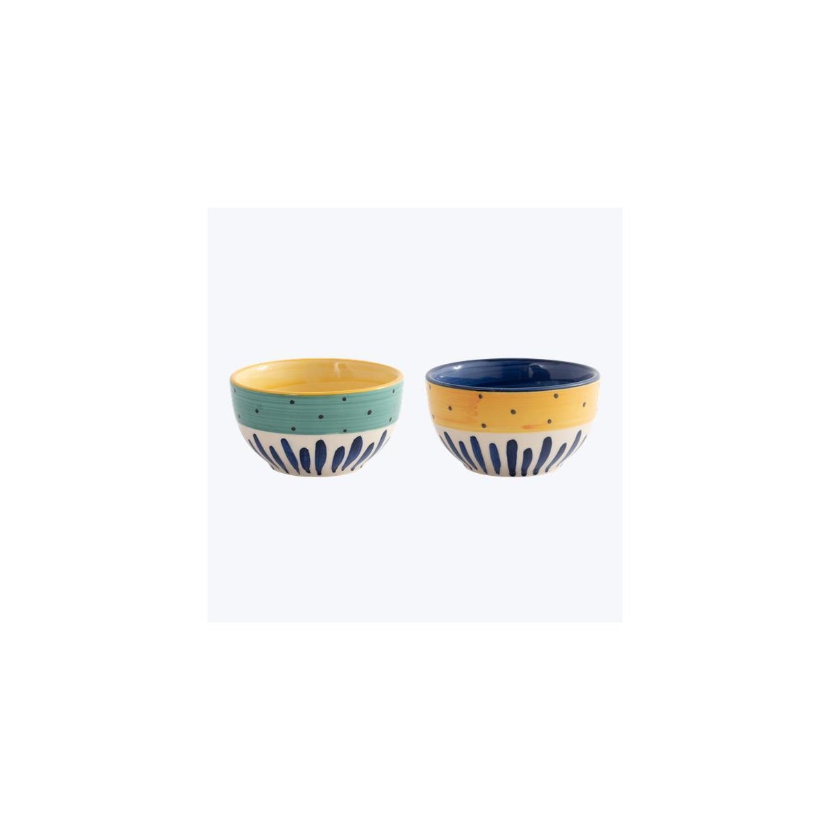 Ceramic Small Hand Painted 6oz Dots and Stripes Bowl 2 Ast