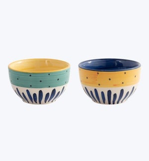 Ceramic Small Hand Painted 6oz Dots and Stripes Bowl 2 Ast