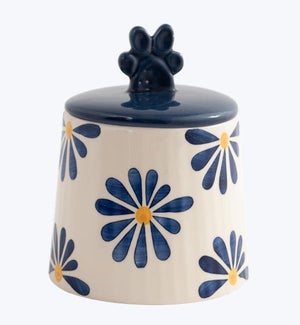 Ceramic Hand Painted Blue Daisy Pet Treat Jar
