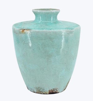 Ceramic Muted Turquoise Large Vase with Antique Finish Decor