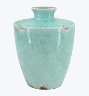 Ceramic Muted Turquoise Medium Vase with Antique Finish Decor