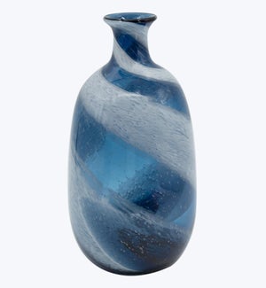 Hand Blown Blue with White Swirl Large Glass Vase Decor