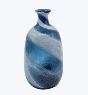 Hand Blown Blue with White Swirl Medium Glass Vase Decor