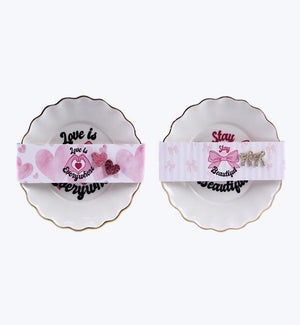 Ceramic Bow and Heart Gesture Hands Trinket Dish with Earring Gift Set 2 Ast