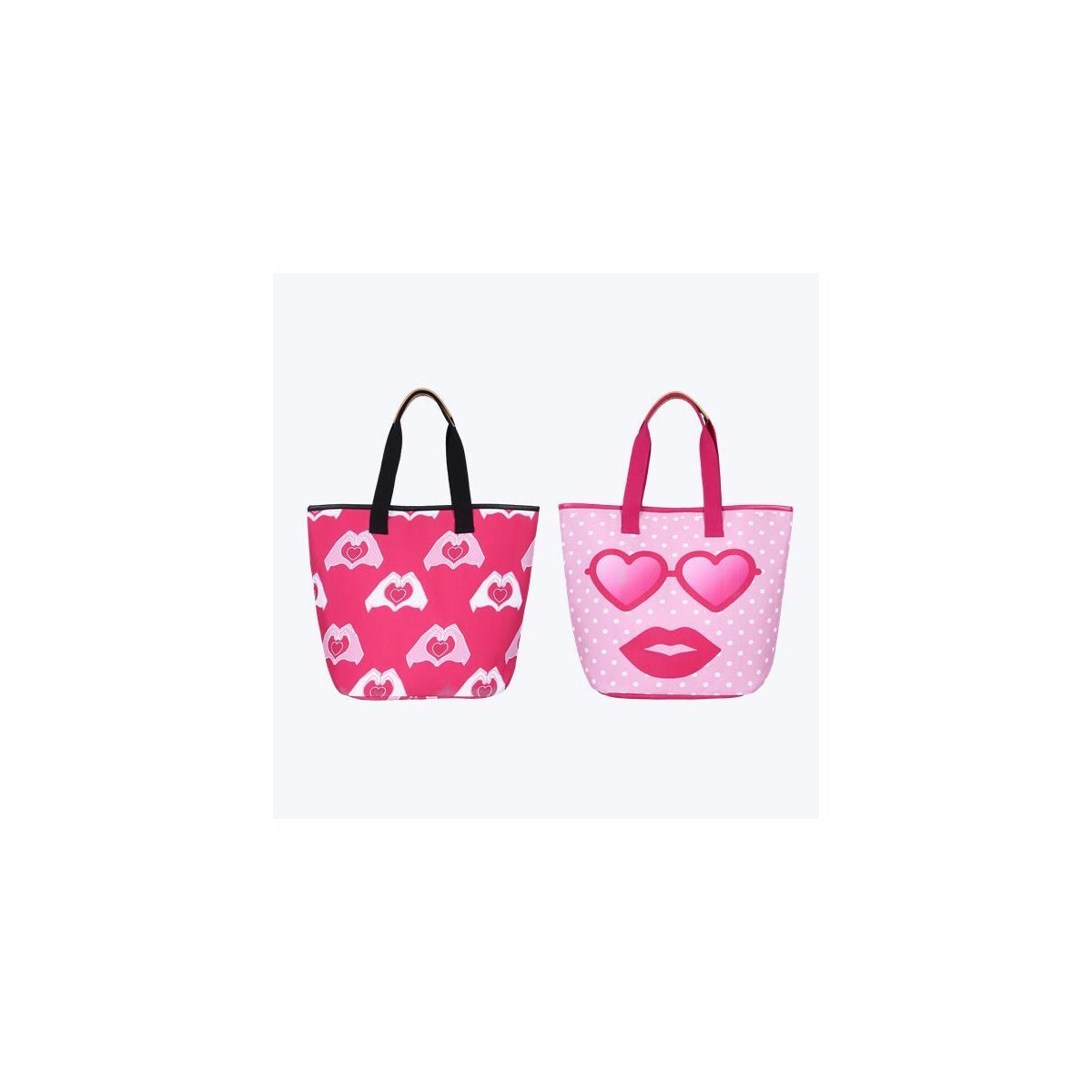 Fabric Heart Hands and Sunglasses Patterned Bag 2 Ast