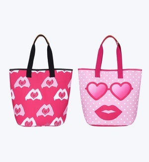Fabric Heart Hands and Sunglasses Patterned Bag 2 Ast