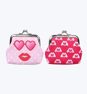 Heart Hands and Sunglasses Patterned PU Coin Purses 2 Ast