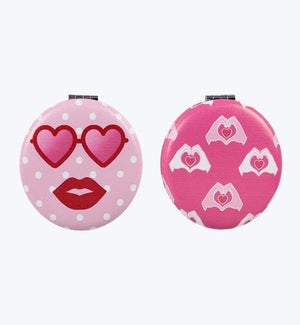 Heart Hands and Sunglasses Patterned Compact Mirrors 2 Ast
