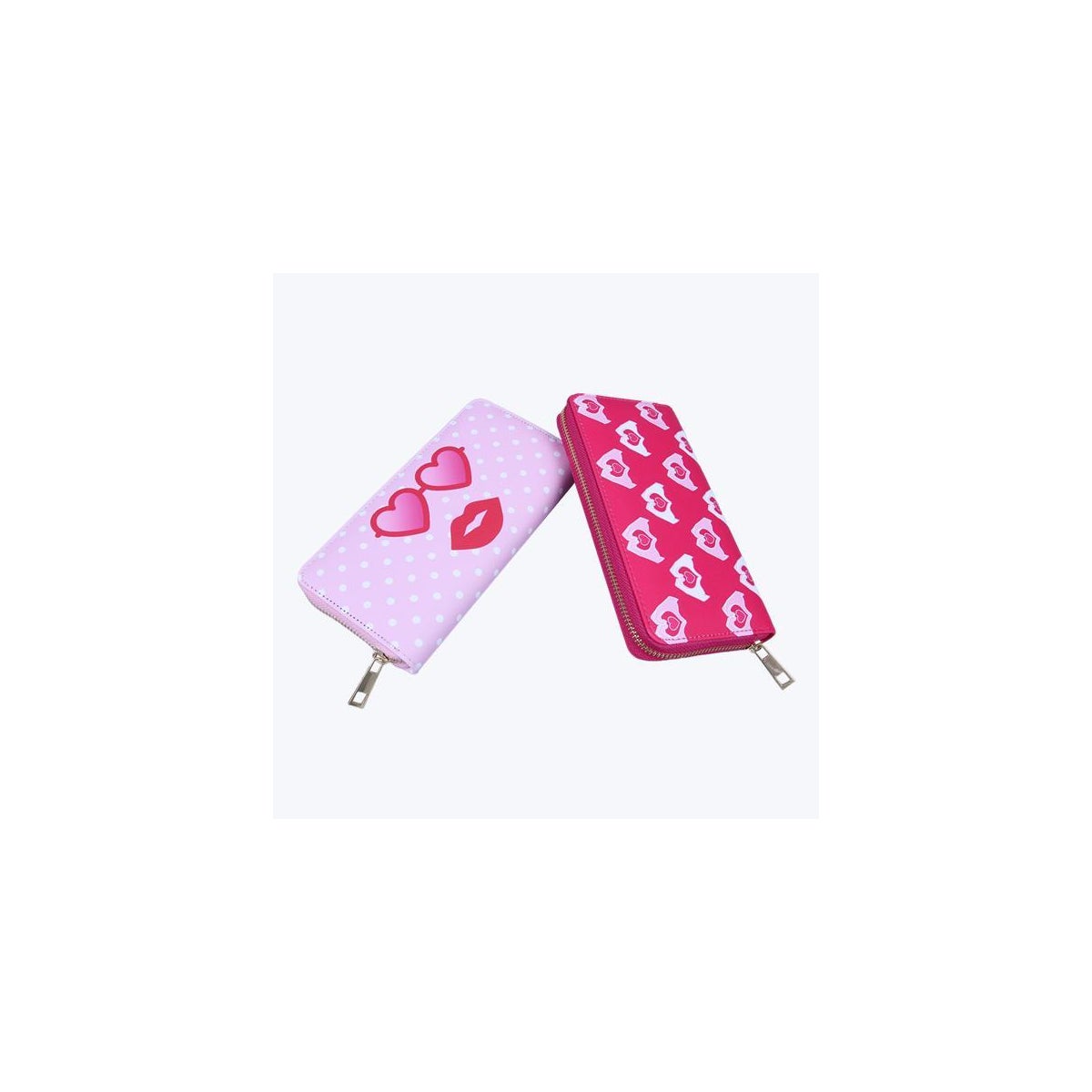 Heart Hands and Sunglasses Patterned PU Large Wallets 2 Ast