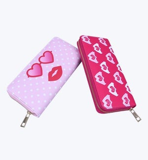 Heart Hands and Sunglasses Patterned PU Large Wallets 2 Ast