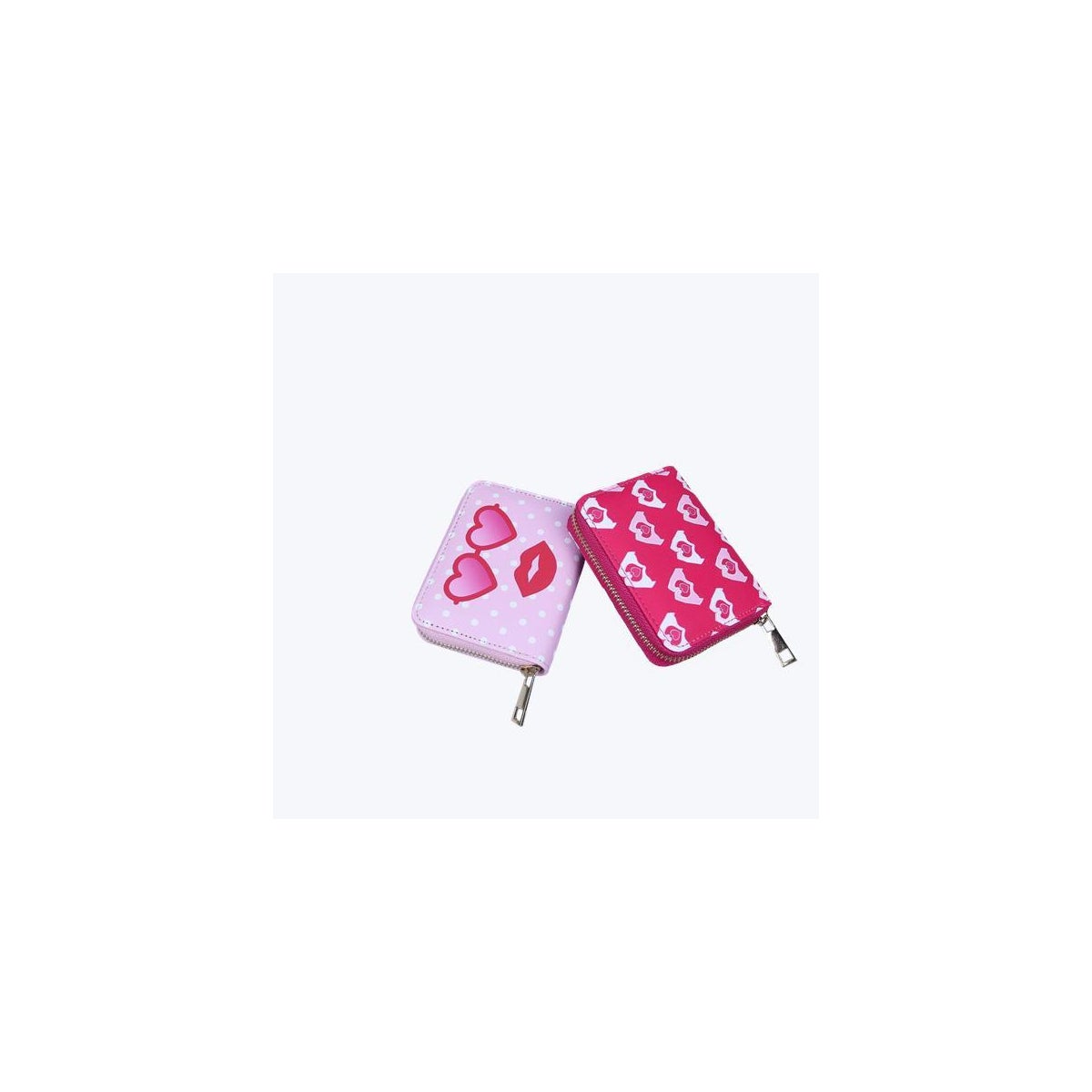 Heart Hands and Sunglasses Patterned PU Small Wallets 2 Ast