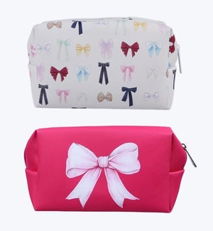 Bow Patterned PU Makeup Bags 2 Ast