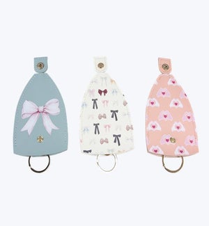 Bow and Heart Hands Patterned Faux Leather Key Ring 3 Ast