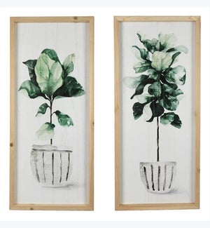 Wood Framed Botanical Wall Art With Acrylic Paint, 2 Assorted